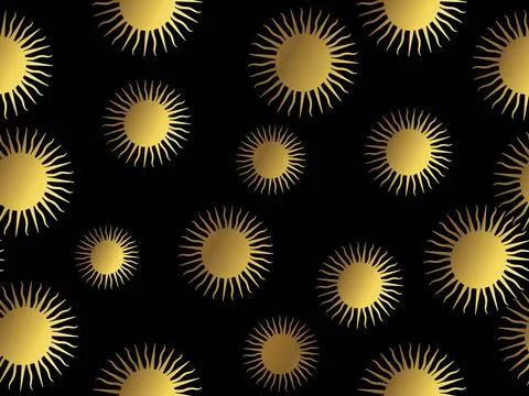 Aztec sun pattern Seamless pattern with golden sun silhouettes. Aztec patt... Stock Photos
