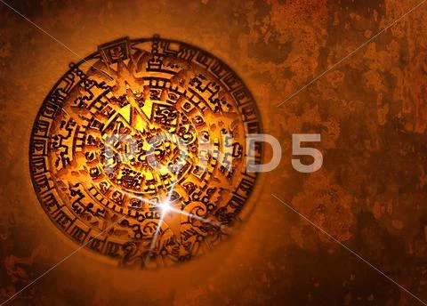 Aztec sun stone, artwork Stock Illustrationen