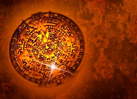 Aztec sun stone, artwork Stock Illustration