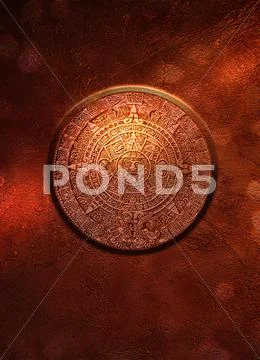 Aztec sun stone, artwork Stock Illustration