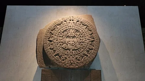 Aztec Sun Stone Mounted on Museum Wall, Museo Nacional de Antropología, Mexico Stock-Footage 340369108
