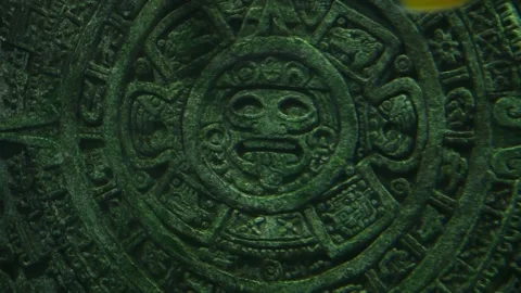 Aztec sun stone stands underwater Stock Footage 167567019