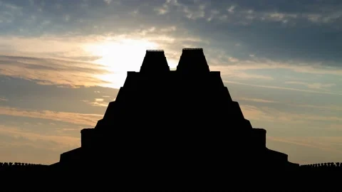 Aztec Templo Mayor: Time Lapse at Sunrise with Colorful Sky and dark Silhouette Stock Footage 170125912