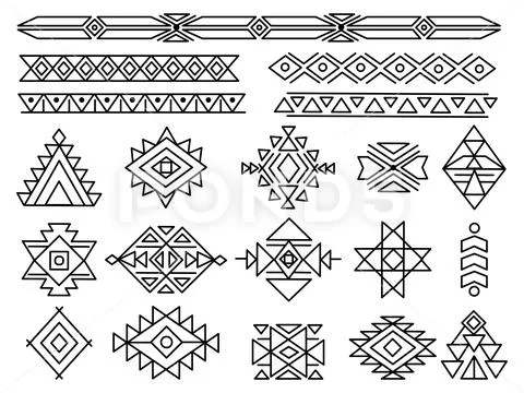 Tribal Elements Monochrome Geometric American Indian Patterns Navajo And  Aztec Ethnic Ornament For Textile Decorative Ornament Vector Set Stock  Illustration - Download Image Now - iStock