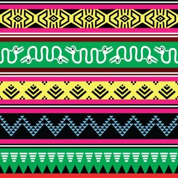 Aztec tribal seamless pattern with monsters in colour Stock Illustration