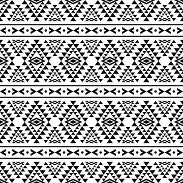 Aztec tribal vector with seamless stripe pattern in black and white colors. Stock Illustration