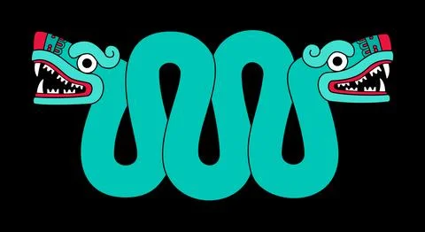 Aztec turquoise double headed serpent Xiuhcoatl, the fire serpent Stock Illustration