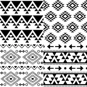 Aztec Vector Pattern Set, Tribal Background Collection, Navajo Design Stock Illustration