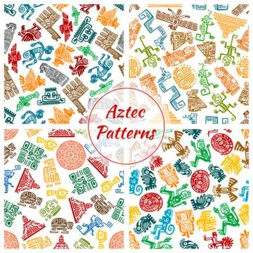 Aztec vector seamless patterns set 스톡 일러스트