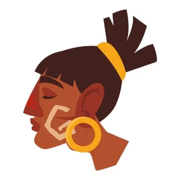 Aztec warrior man character with round earring Stock Illustration