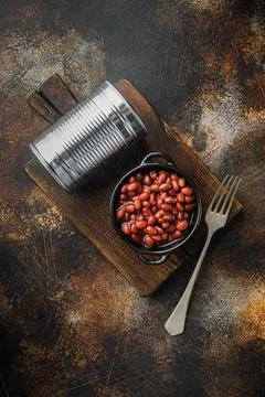 Azuki beans, on old dark rustic background, top view flat lay Stock Photos