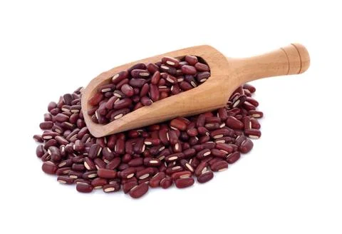 Azuki beans , red beans on white Stock Photos