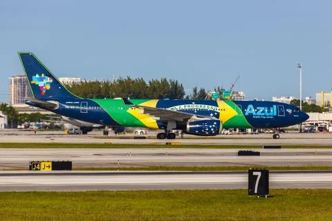 Azul Airbus A330-200 airplane at Fort Lauderdale airport in the United Stat.. Stock Photos