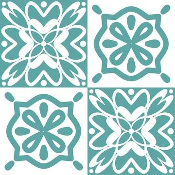 Azulejo blue pastel seamless pattern, traditional spanish pattern for interio 库存插图