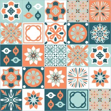 Azulejo ceramic square tiles, vector illustration for interior design Stock Illustration