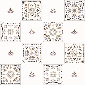 Azulejo Portuguese tiles check patchwork pattern, seamless background Stock Illustration