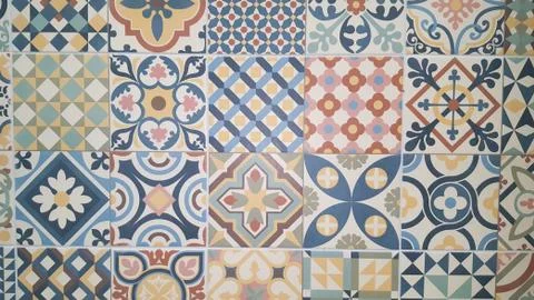 Azulejo Seamless colorful patchwork tile with Islam Arabic Indian ottoman mot Stock Photos