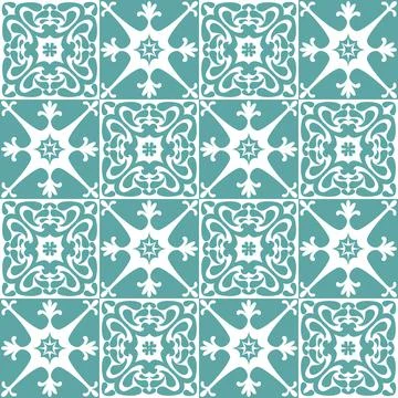 Azulejo seamless pattern ceramic tile design element for kitchen backsplash,  Stock Illustration