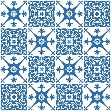 Azulejo square ceramic spanish tile for kitchen backsplash design, retro geom Stock Illustration