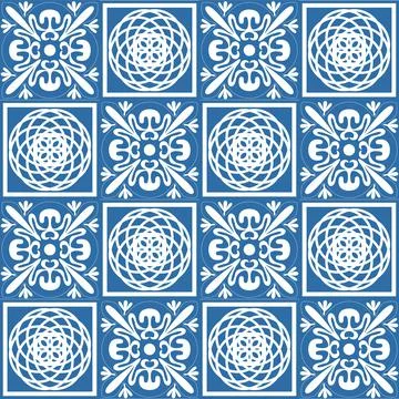 Azulejo square ceramic spanish tile for kitchen backsplash design Stock Illustration