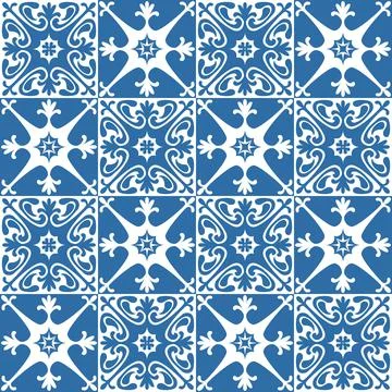 Azulejo square ceramic spanish tile for kitchen backsplash design, retro geom Stock Illustration