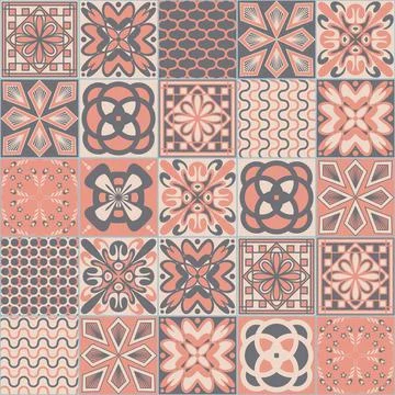 Azulejo talavera ceramic tile pattern, pink gray traditional pastel backgroun Stockillustratie