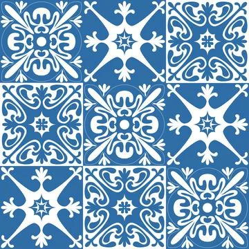 Azulejo tile seamless pattern for decor, illustration traditional portuguese  库存插图