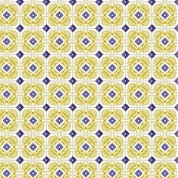 Azuleyo seamless pattern yellow and blue ornament.Portugal geometric ceramics. Stock Illustration