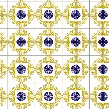 Azuleyo seamless pattern yellow and blue ornament.Portugal geometric ceramics. Stock Illustration