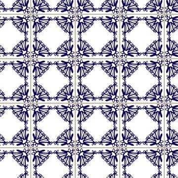 Azuleyo seamless pattern yellow and blue ornament.Portugal geometric ceramics. Stock Illustration