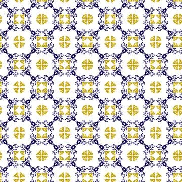 Azuleyo seamless pattern yellow and blue ornament.Portugal geometric ceramics. Stock Illustration