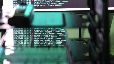 Azure computer software code moving on a black monitor reflect on glass. Abst 스톡 동영상 143871883