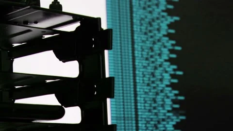 Azure computer software code moving on a black monitor reflect on glass. Abst 스톡 동영상 143872935