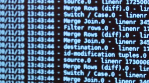 Azure computer software code moving on a black monitor reflect on glass defoc Stock Footage 144046959