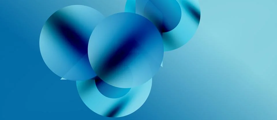 Azure gradient circles and triangles wide banner, clean vector illustration Stock Illustration