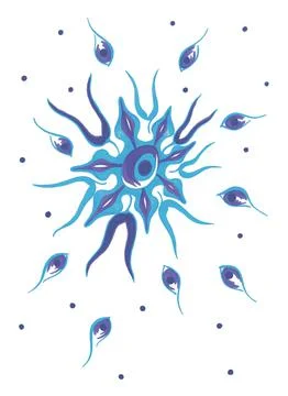 Azure purple creative snowflake with long curved vines Stock Illustration