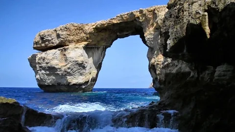 Azure Window before collapse, Gozo, Malta Stock Footage 129552777