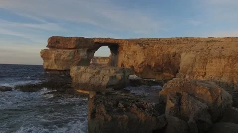 Azure Window, famous stone arch on Gozo Island, Malta. Stock Footage 59821139