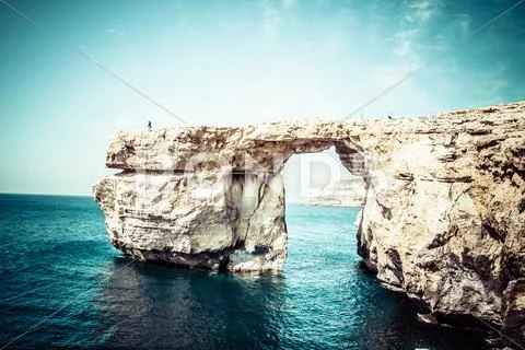Azure Window, Famous Stone Arch On Gozo Island, Malta