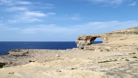 Azure Window, Tieqa erqa, natural rock formation on Gozo island, Malta Stock Footage 74307368