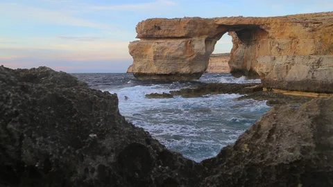 Azure Window Waves at Gozo, Malta (Pre-Destruction) Stock Footage 59580361