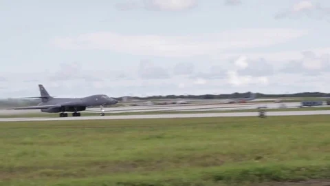 B-1 Lancer screaming down the runway, takeoff Stock Footage 79353648