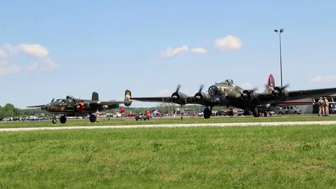 B-17 and B-25 Warming Up Stock Footage 100525369