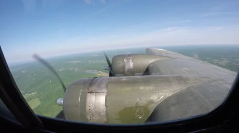 B-17 in Flight Right Wing View over Missouri Stock Footage 64735545