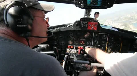 B-17 World War 2 Bomber Cockpit during flight Stock Footage 22198554