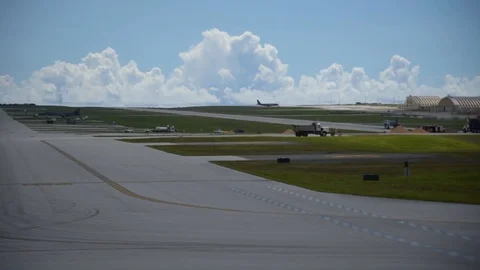 B-1B Lancers take off from Andersen Air Force Base - 2017 Stock Footage 86741937
