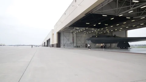 B-2 Stealth bomber leaving hangar Stock Footage 110794608