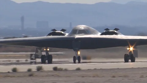 B-2 Stealth bomber takes off from air force base Stock Footage 109576227