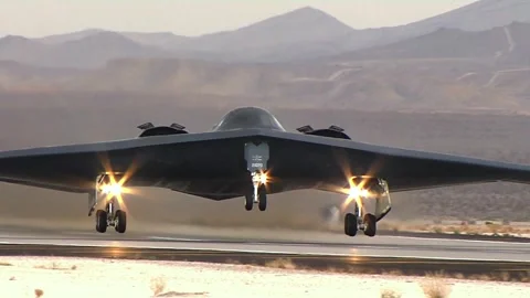 B-2 stealth bomber taking off from the r... | Stock Video | Pond5