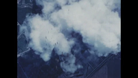 B-24 aircraft drop bombs on Shanghai, seen returning to base WW2 July 1945 Video stock 253129839